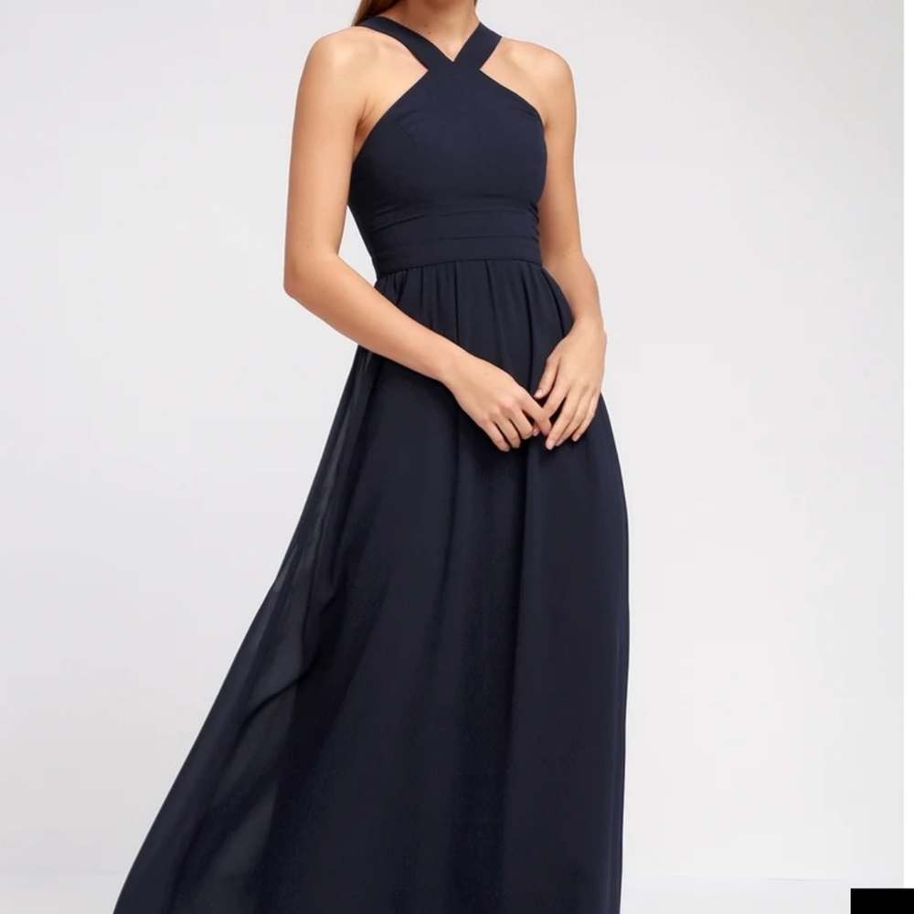Lulus "air of romance" dark blue maxi dress